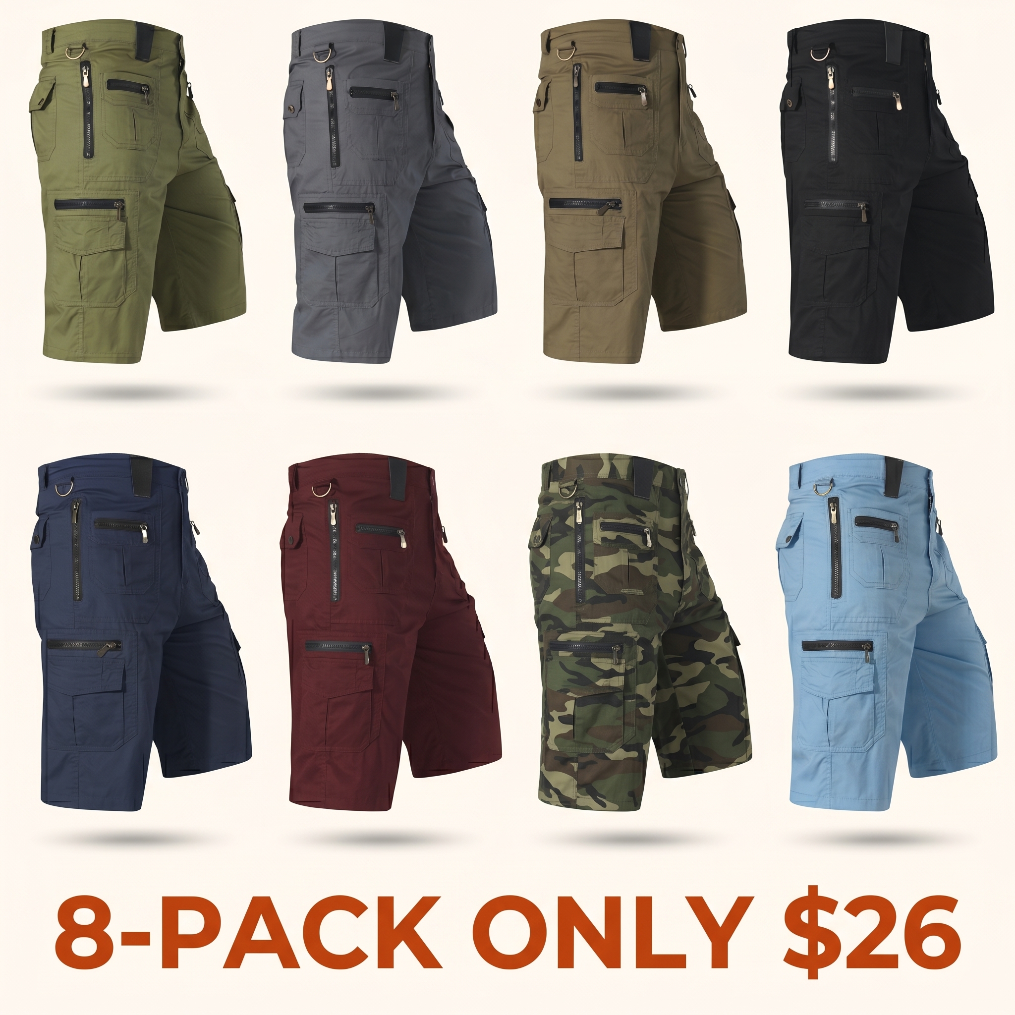 Functional Utility Cargo Shorts: Zippered Pockets for Convenient Carry & Relaxed Daily Style