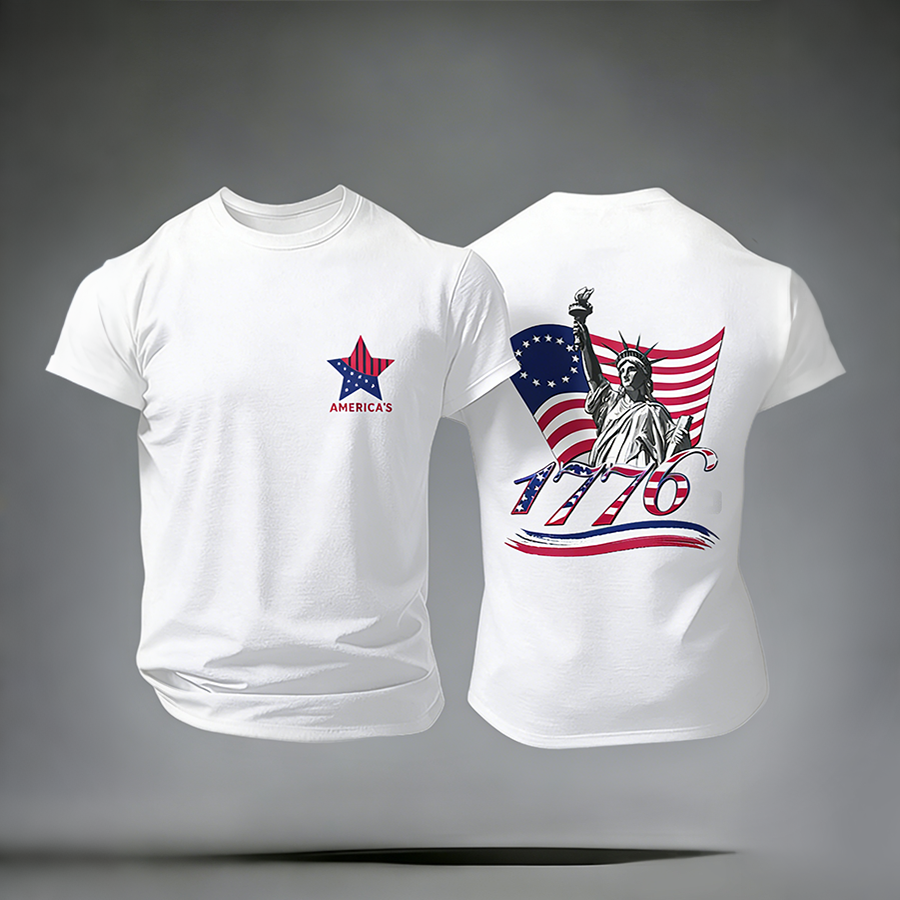 Men'S Casual American Founding Celebration Personalized Printed Round Neck T-Shirt