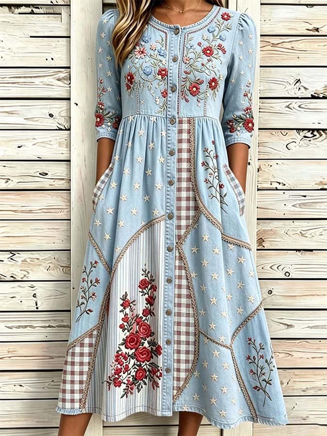 Women'S Casual Loose Dress With Independence Day Print