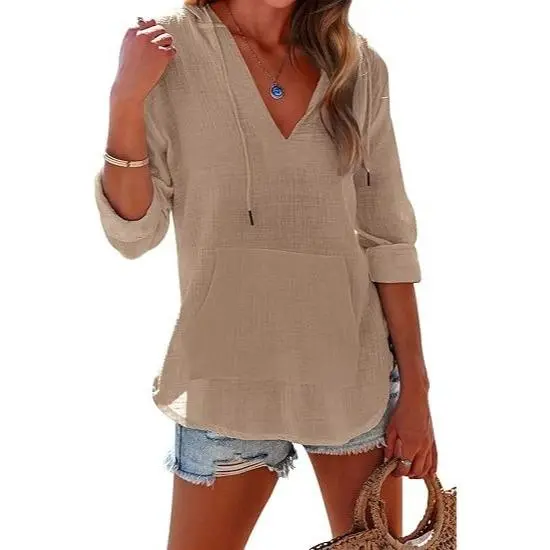 Women's 6-Pack Beach Cover Up Hoodies – Long Sleeve V Neck Pocketed Hooded Shirt Top Casual Womenswear