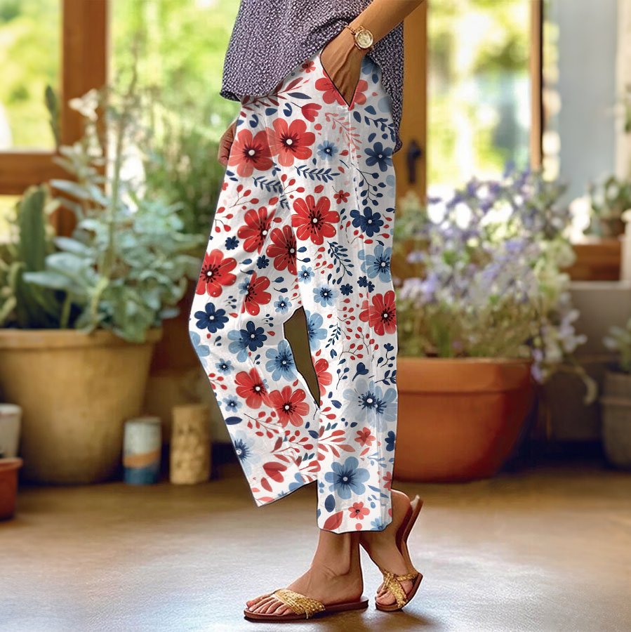 Women's 250th Anniversary Printed Casual Cotton Linen Trousers
