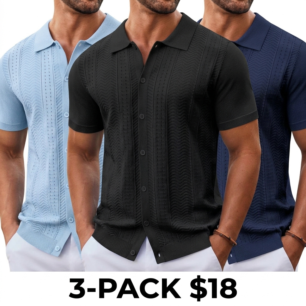 Men's Knit Button Down Shirt – Short Sleeve Summer Casual Vintage Beach Top