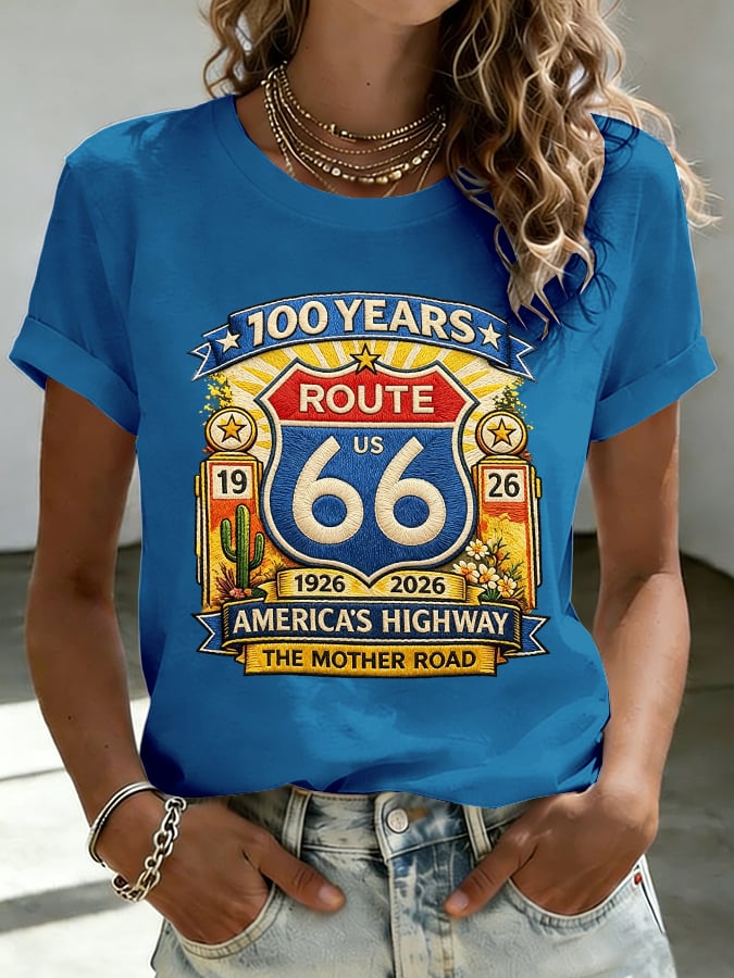 Women's Route 66 Centennial Print Casual T-shirt