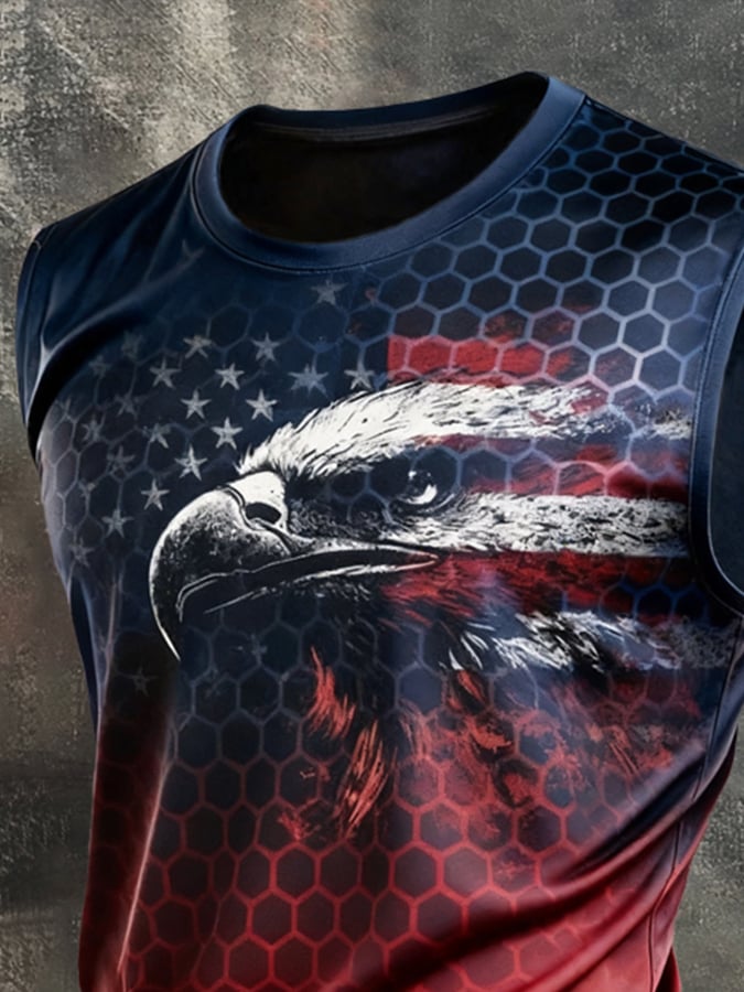 Men's Retro Independence Day Patriot Crew Neck Tank Top