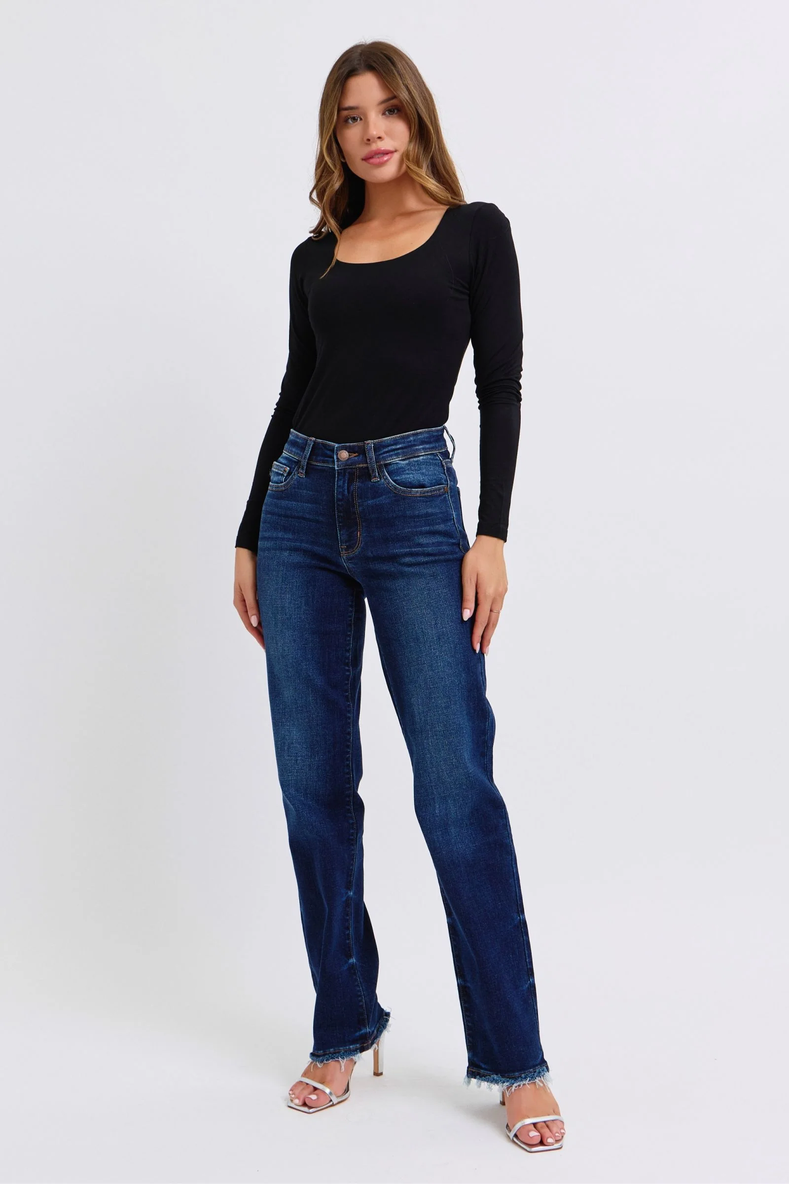 Blue Full Size Raw Hem Straight Leg Jeans