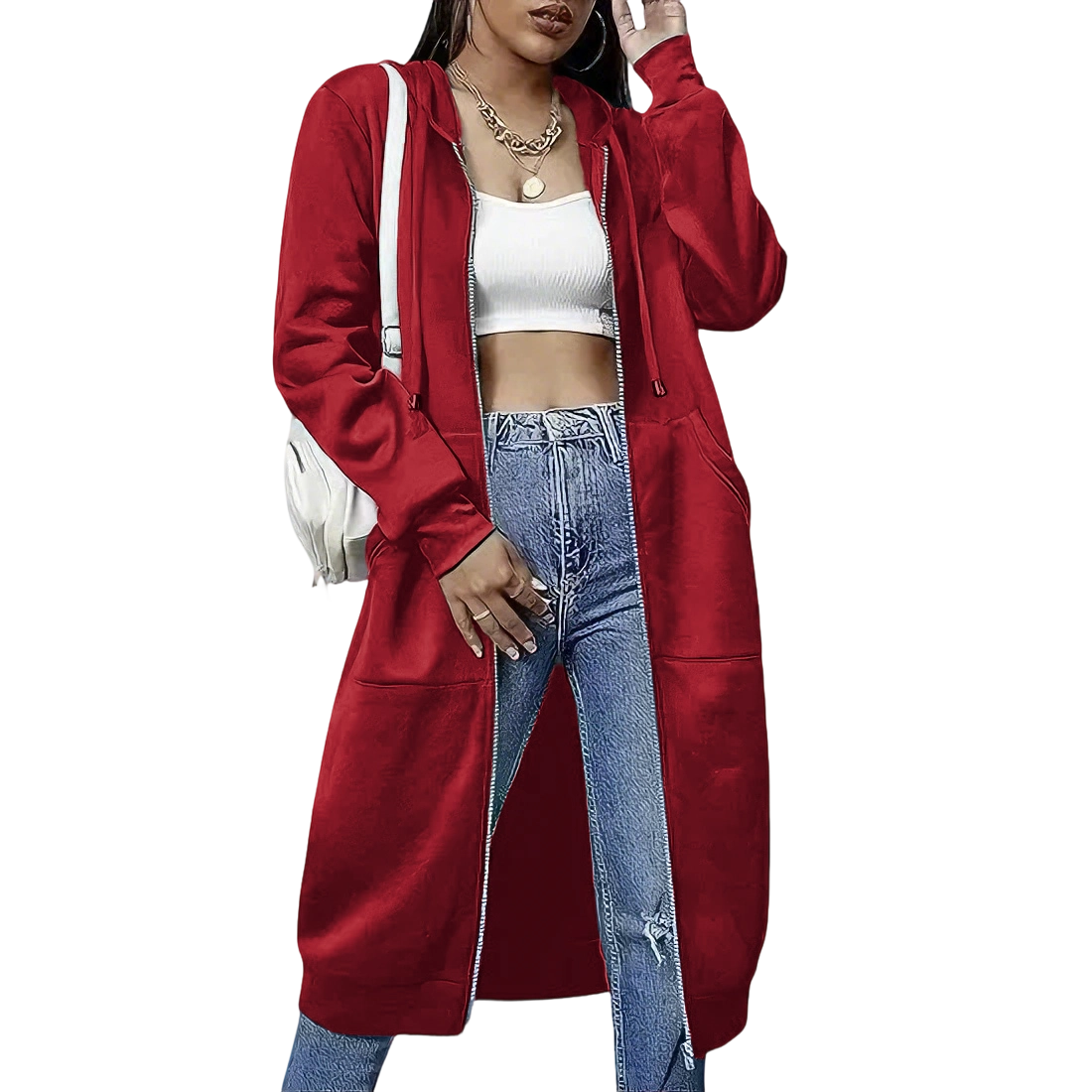 Women's casual zip-up fleece hoodie
