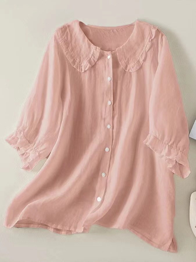 Women‘s Peter Pan Collar Cotton Shirt