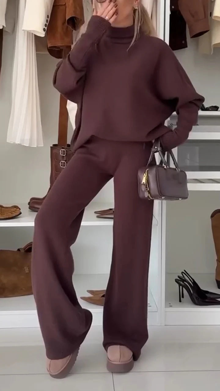 Women Half-high Collar Solid Color Casual Suit