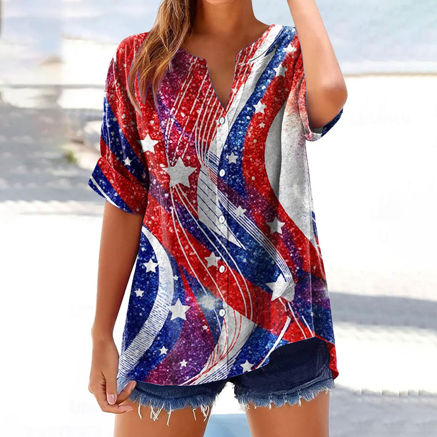 Women's Vintage Flag Print Button-Down Shirt