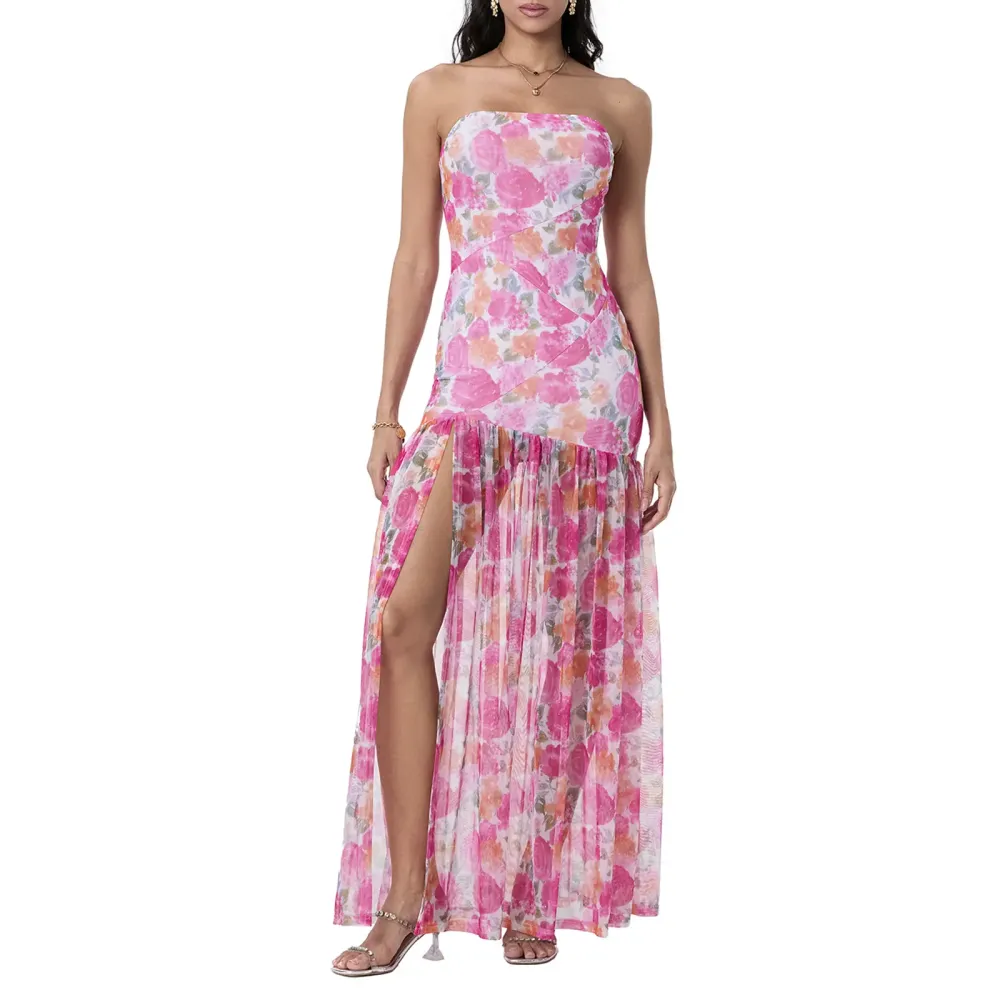 Women's Tube Top DressStrapless Backless High Slit Long Dress