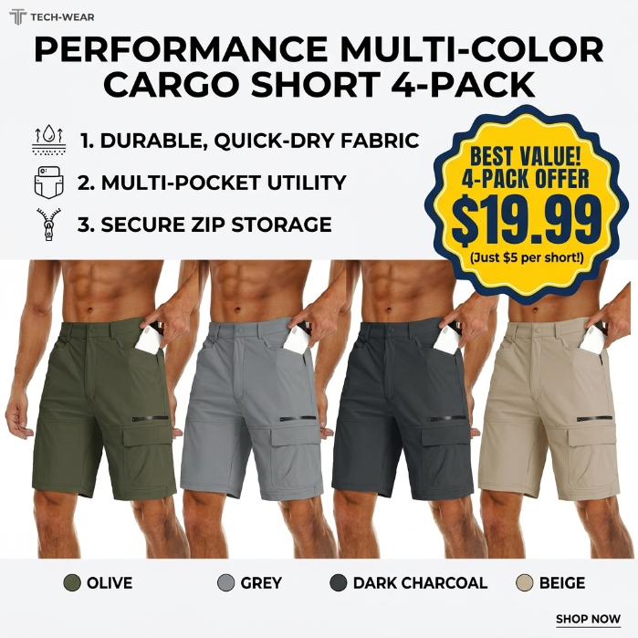 Men’s Quick-Dry Hiking Cargo Shorts – Lightweight Outdoor Utility Shorts