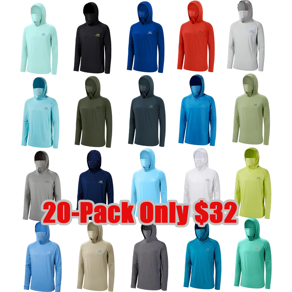 UPF 50+ Men’s Long Sleeve Fishing Shirt with Mask UV Neck Gaiter Hoodie