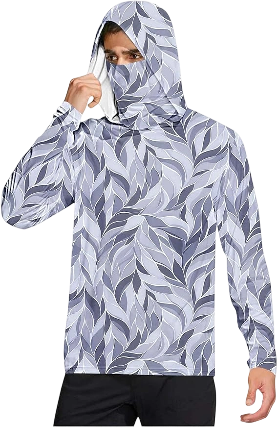 Long Sleeve Sun Shirt Men UPF 50+ Rash Guard Cooling Fishing Hoodies with Mask Casual Summer UV SPF Hiking Blouses