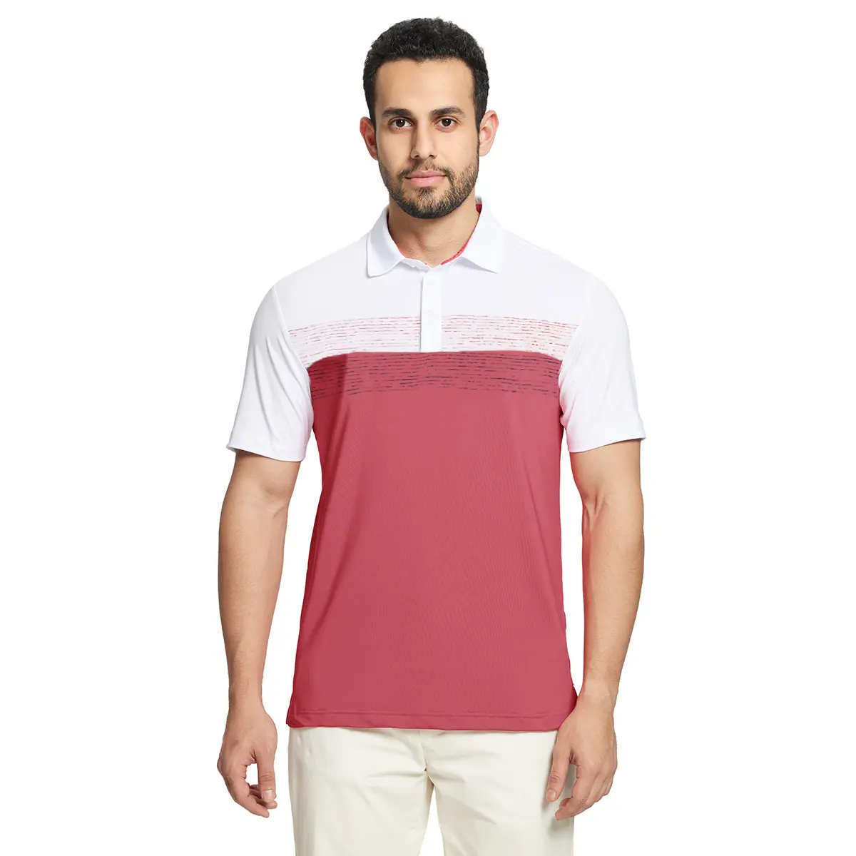 Polo Shirts for Men Dry Fit Performance Chest Print Color Block Moisture Wicking Casual Short Sleeve Golf Shirts