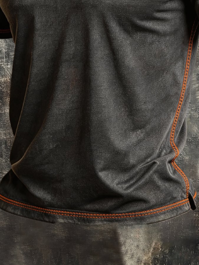 Men's Vintage-Style Washed Cotton T-Shirt with Contrast Stitching