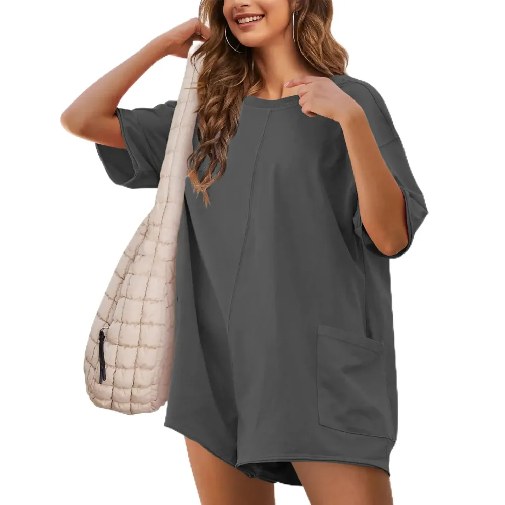 Women's Oversized Athletic Jumpsuit Casual Romper Overall Workout Tee Hot Short Romper