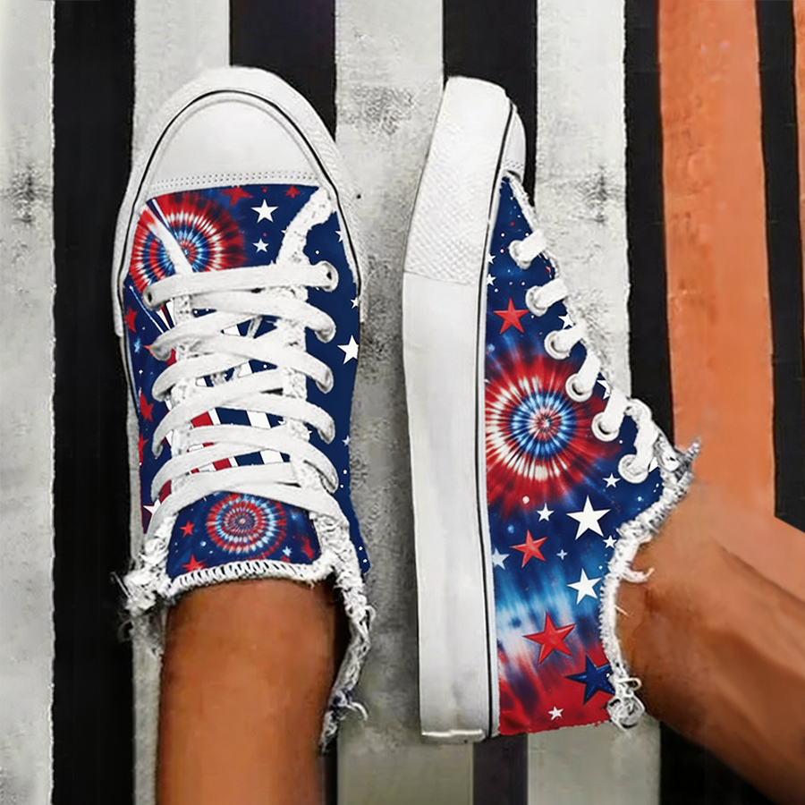 Women's Tie Dye USA Flag Star Print High Top Canvas Sneakers