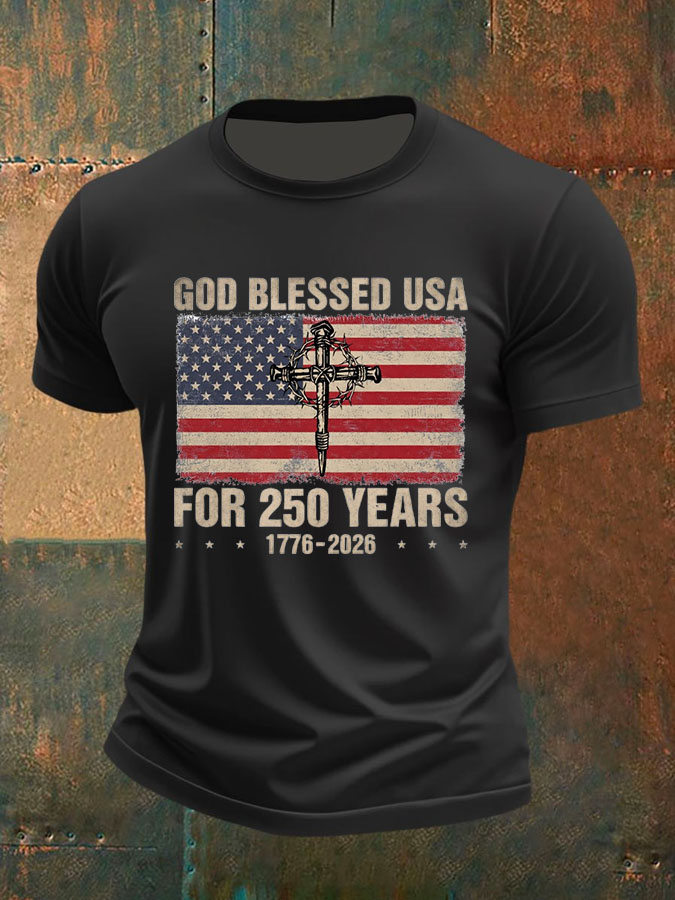 Men'S God Blessed USA for 250 Years 1776-2026 250 Years America T-Shirt