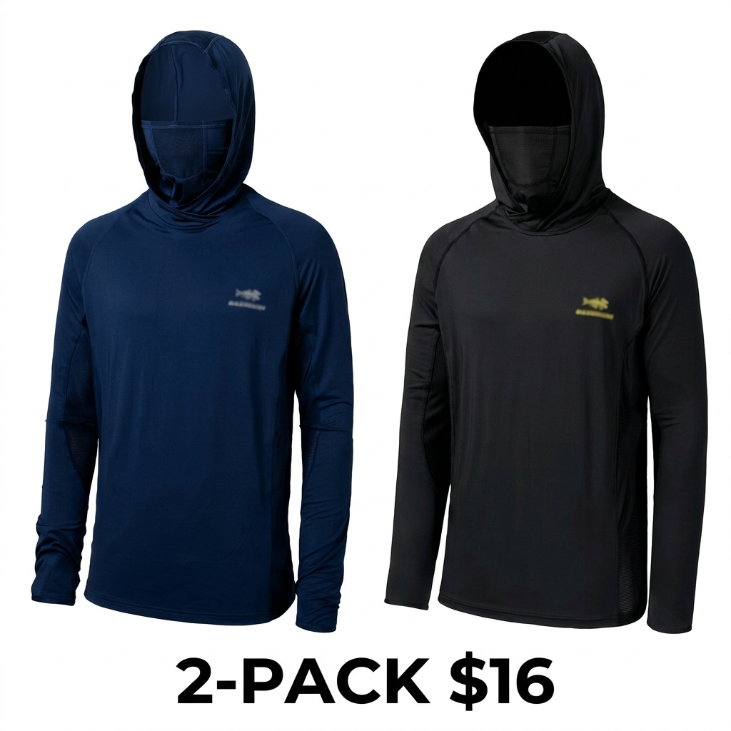 Men's UPF 50+ Long Sleeve Fishing Hoodie – Built-in UV Mask & Neck Gaiter