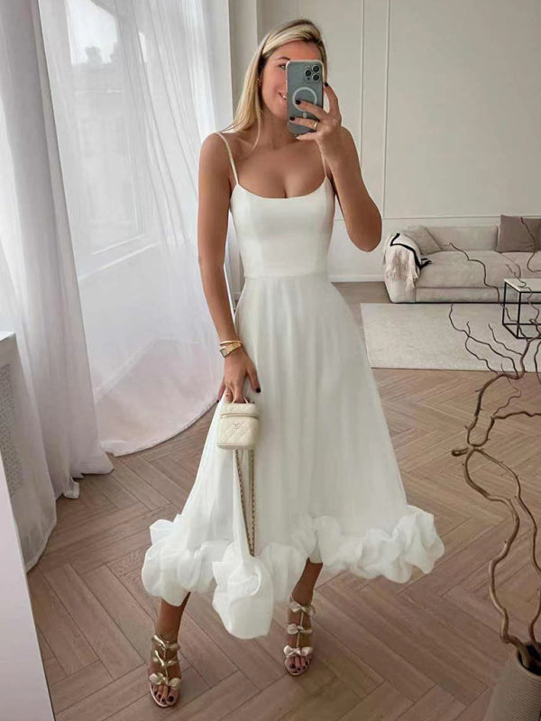 Style A-Line Skirt With Spaghetti Straps And Big Swing Three-Dimensional Flowers