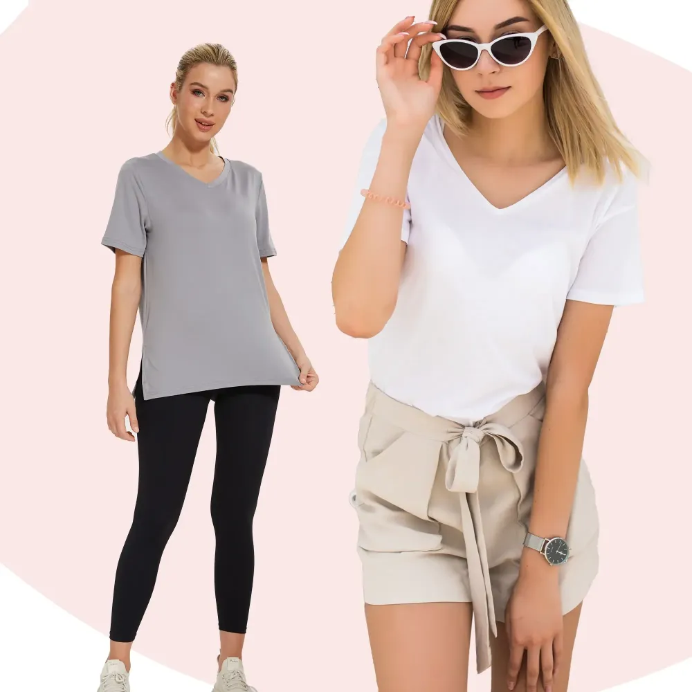 Women's Plus Size Short/Long Sleeve T-Shirts - ‌Lightweight Casual V-Neck Tops for Fall, ‌Breathable Loose Fit‌