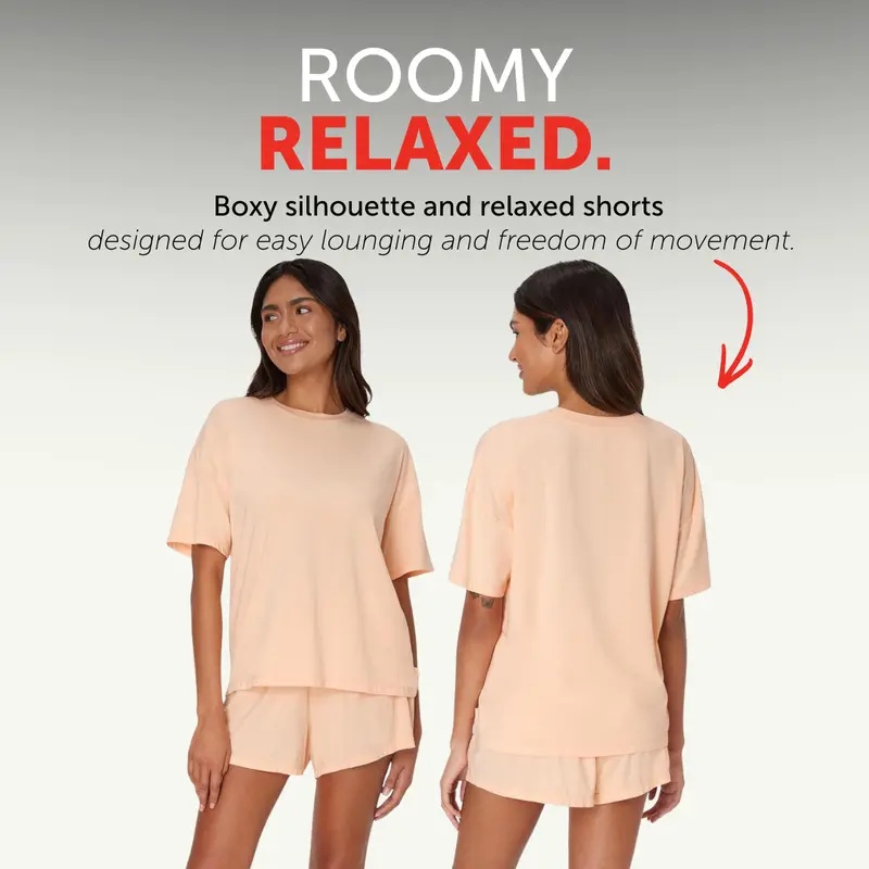 Hanes Originals 2 Piece Lounge Set Comfywear Supersoft Boxy T-shirt & Sleep Shorts Loungewear Women's Comfortable Fit Soft Stretch Fabric Breathable Hla202