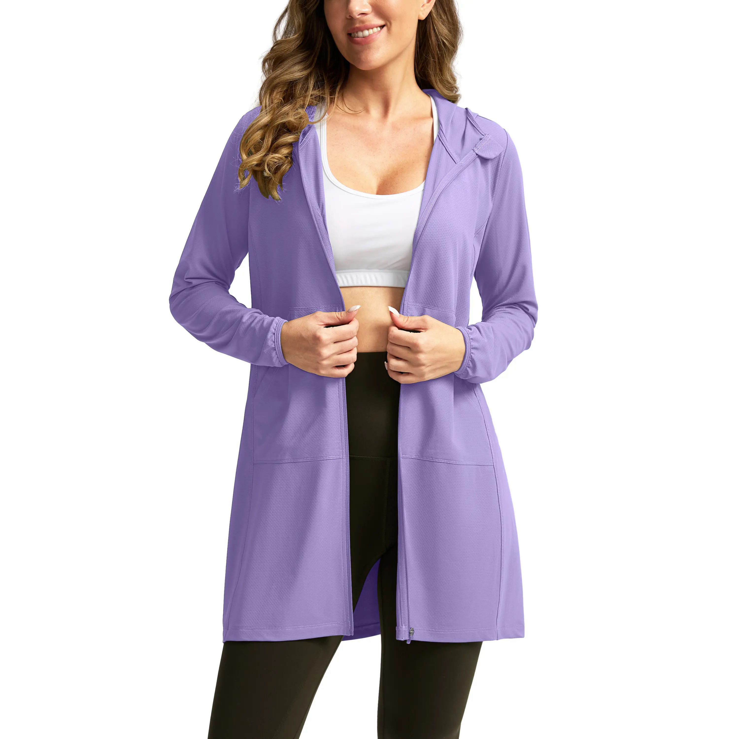 Women's UPF 50+ Crochet Bikini Cover Up Hoodie – Long SPF Beach Jacket