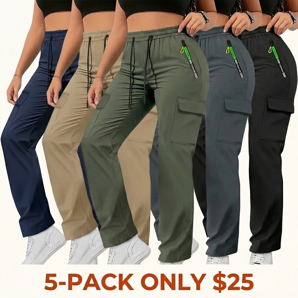 Women's Multi-Pocket Cargo Pants – Lightweight Straight-Leg Casual Trousers