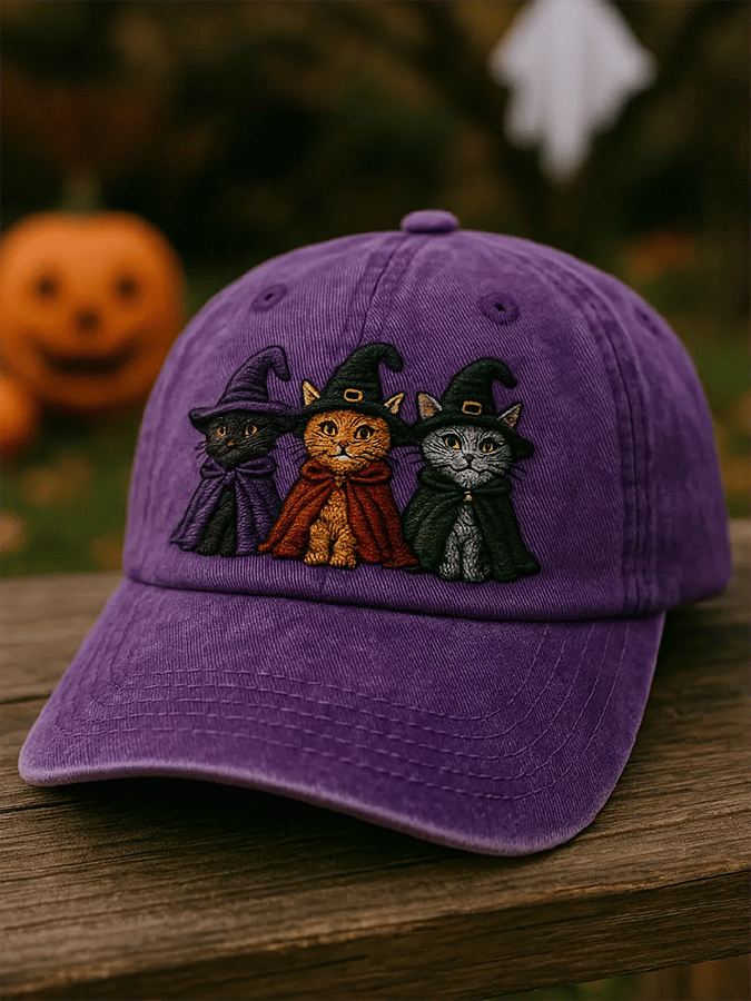 Vintage Halloween Witch Cat Print Hat
