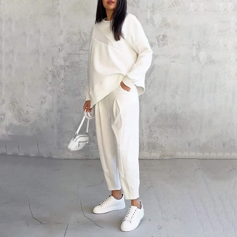 Women Long-Sleeve Irregular Hem Sweatshirts & Pants Set Clearance Sale