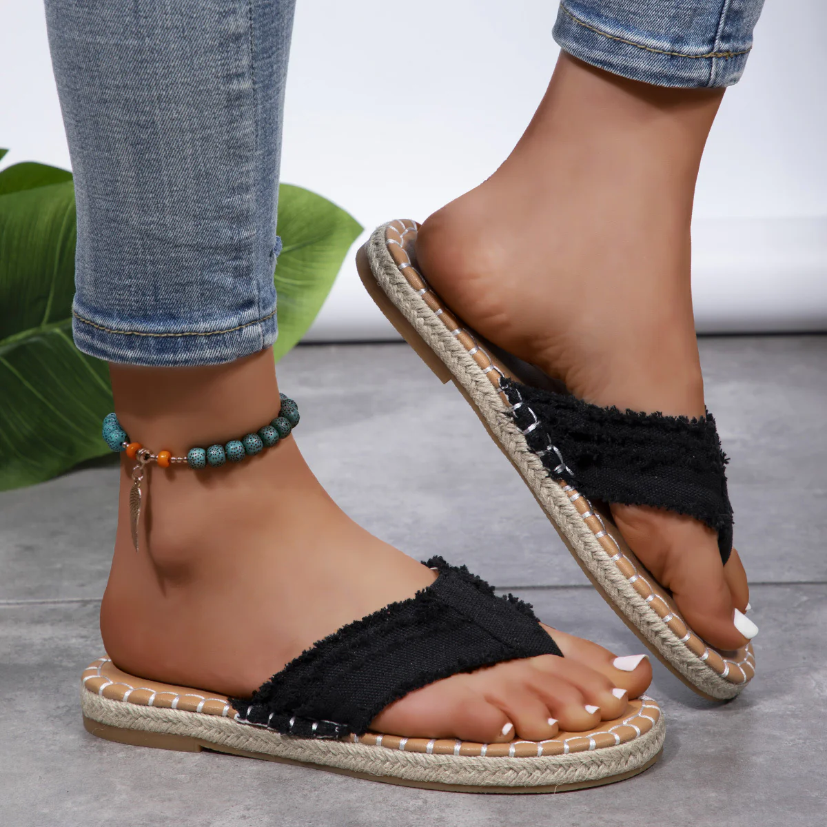 Toe Post Raw Hem Flat Sandals (multiple color options)