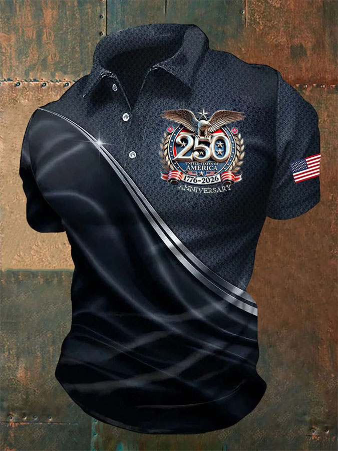 Men'S Independence Day 250Th Anniversary Printed Polo Shirt Short Sleeve