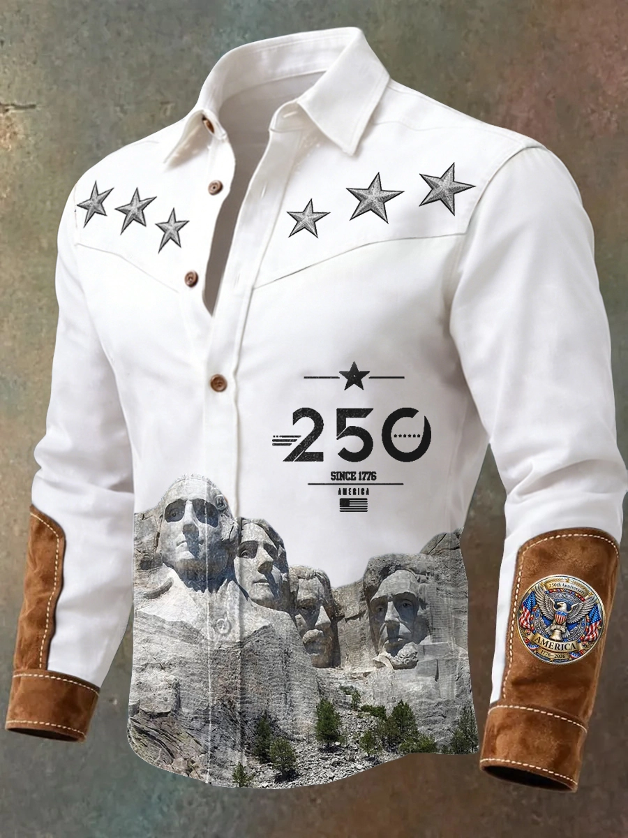 Men's Vintage American 250th Anniversary Distressed Western Shirt
