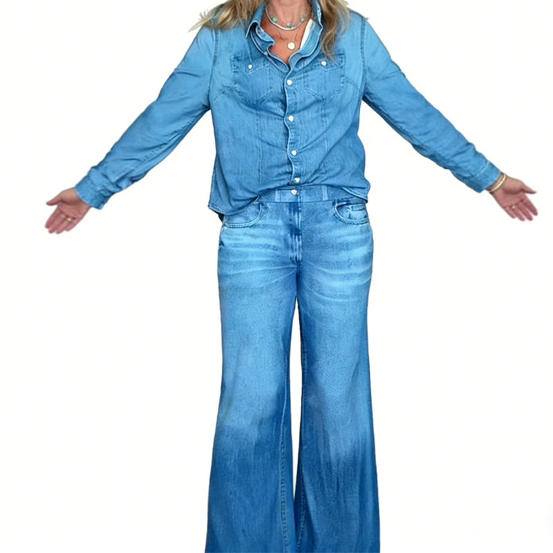 🔥Buy one get one free, only $29.99 Women’s Faux Denim Pajama 2-Piece Set🔥Final Day Clearance!🛒
