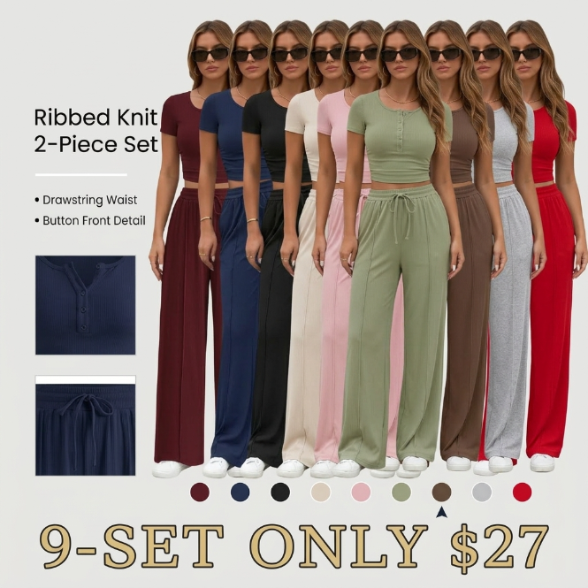 Women’s 2‑Piece Summer Set (Slim Crop Top & Wide‑Leg Pants)