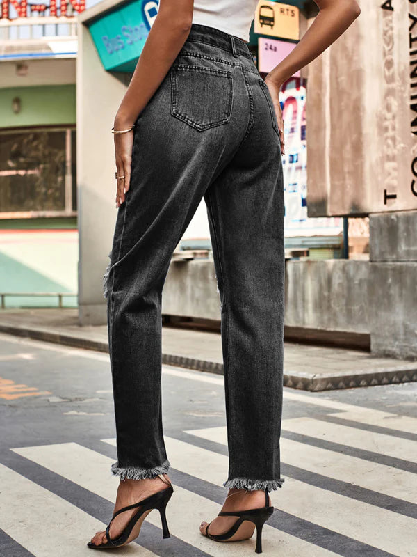 🛍️ Trendy Ripped Denim Pants Womens Casual High-Waist Jeans for Everyday Style ✨