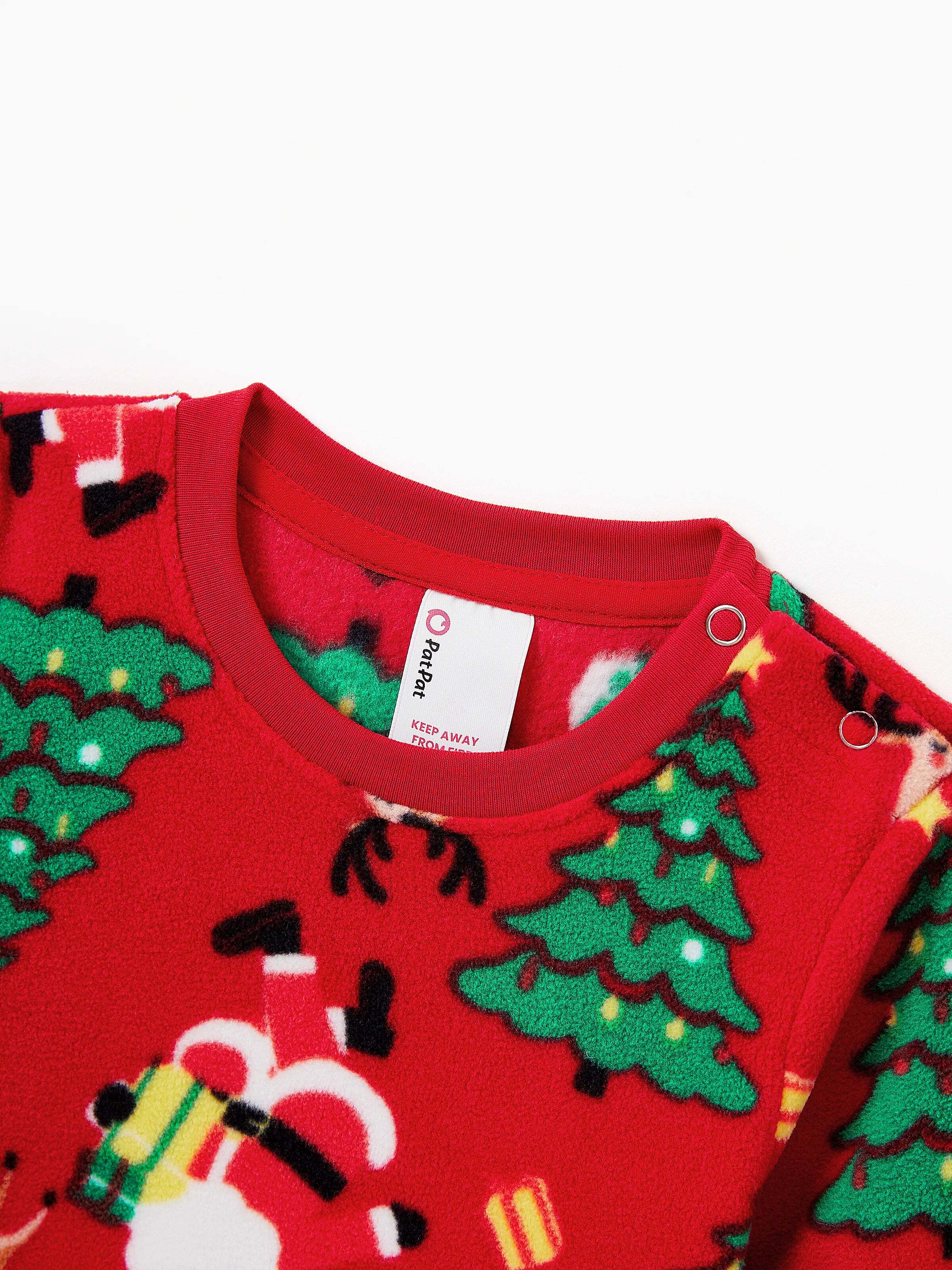 Christmas Matching Family Pajamas Set Santa Claus and Christmas Tree Print Red Fleece PJS with Christmas Socks Red