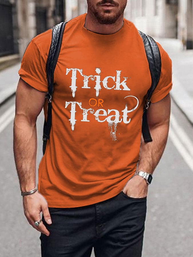 Men's Halloween Trick or Treat Print Short Sleeve T-shirt