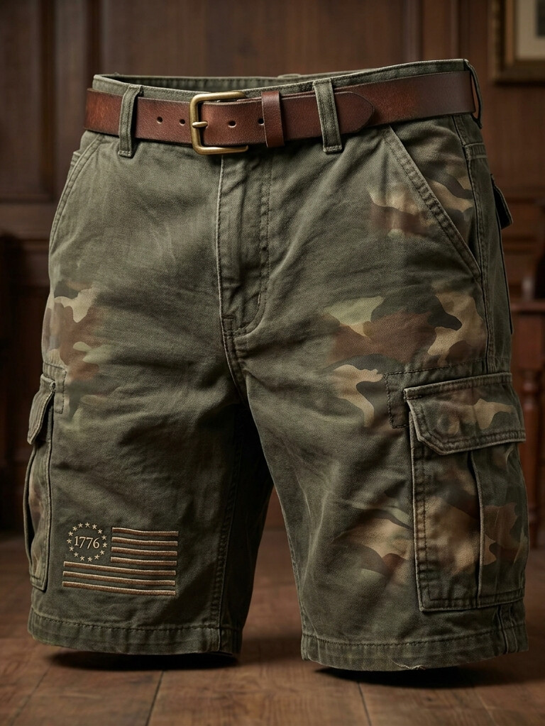 Men's 1776 American Flag Camouflage Print Casual Shorts
