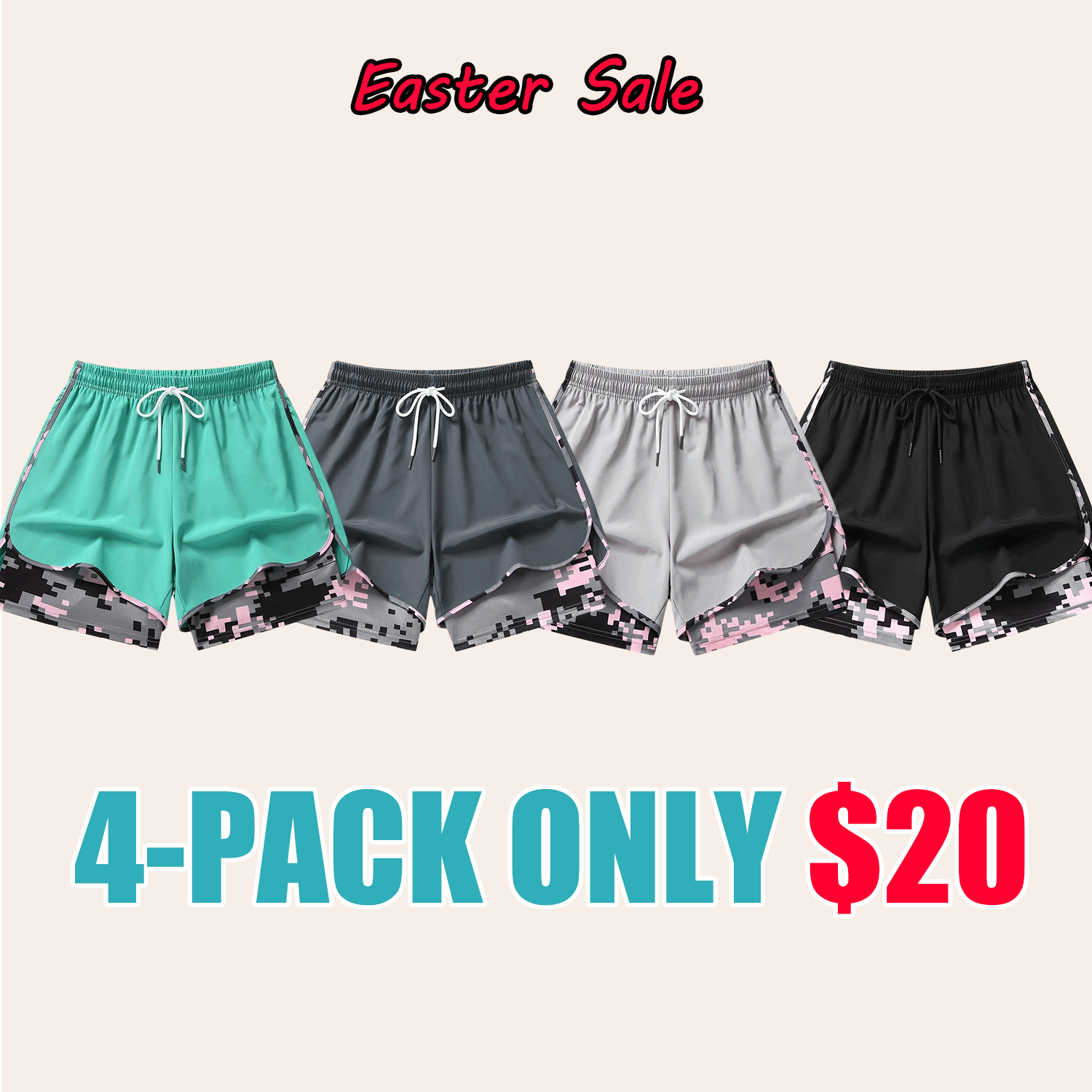 🔥🔥Easter Sale!!🔥Women’s 2-in-1 Athletic Running Shorts – Built-In Liner Active Workout Shorts