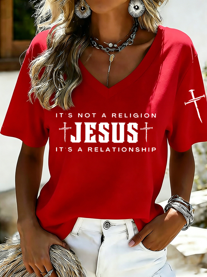 Women's Jesus Cross Print Casual T-shirt
