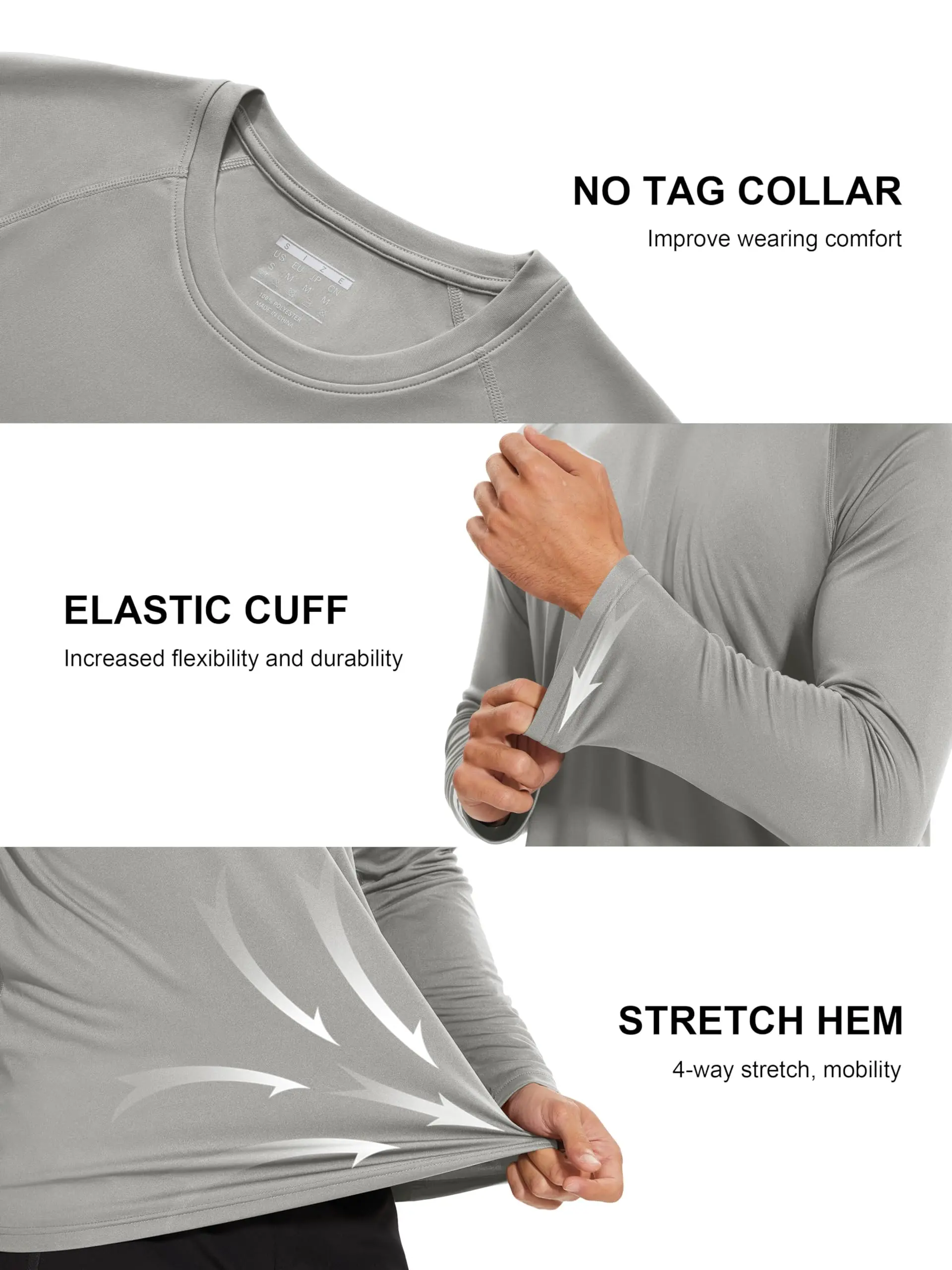 Men's UPF 50+ Long Sleeves Shirts Quick Dry Lightweight Summer Sportswear Tops