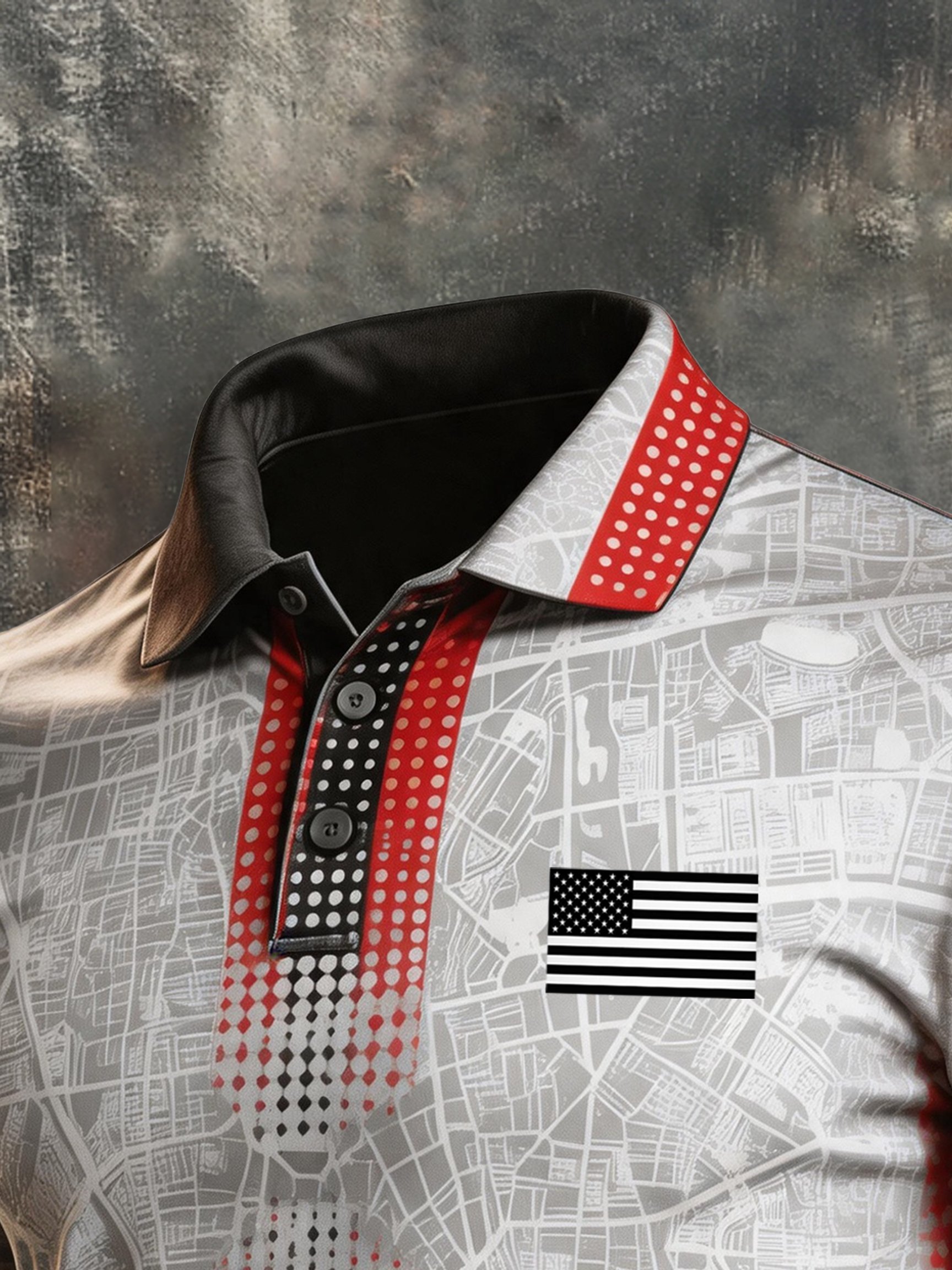 Men's Retro Patriotic Color-Block Short-Sleeve Polo Shirt