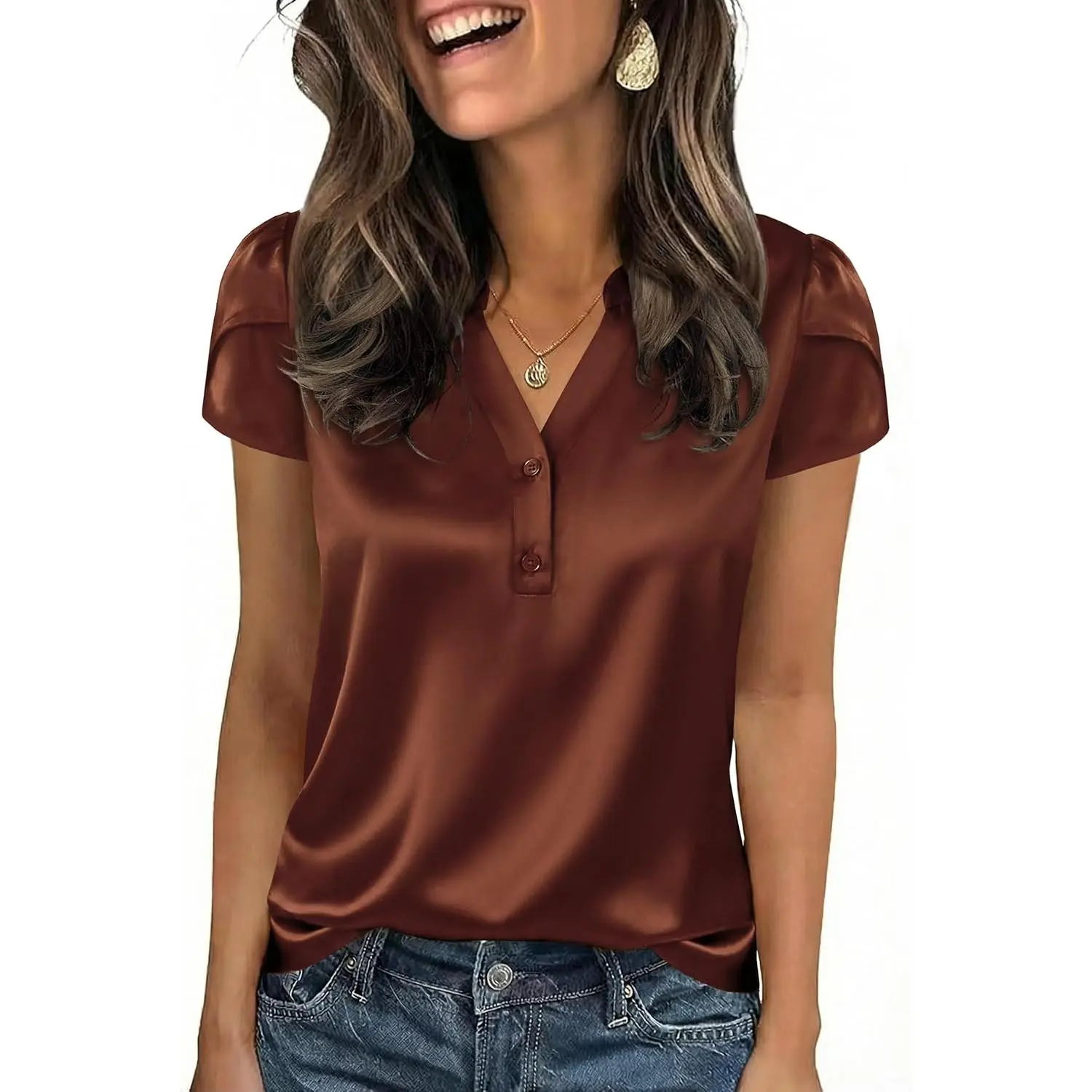 ✨ Silky Chic V-Neck Satin Blouse