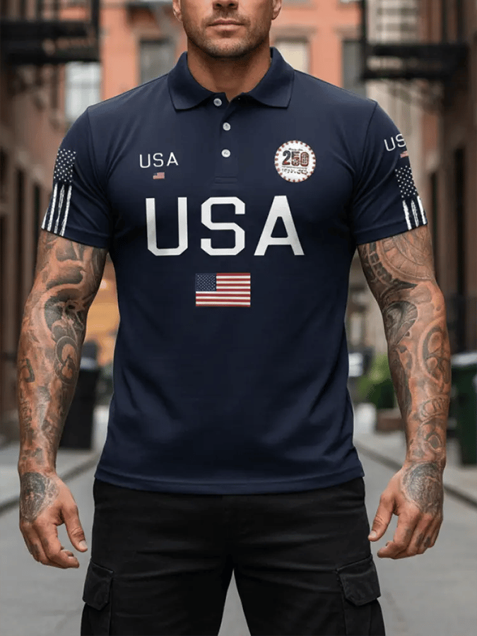 Men's 250th Anniversary National Flag Print Casual Polo Shirt