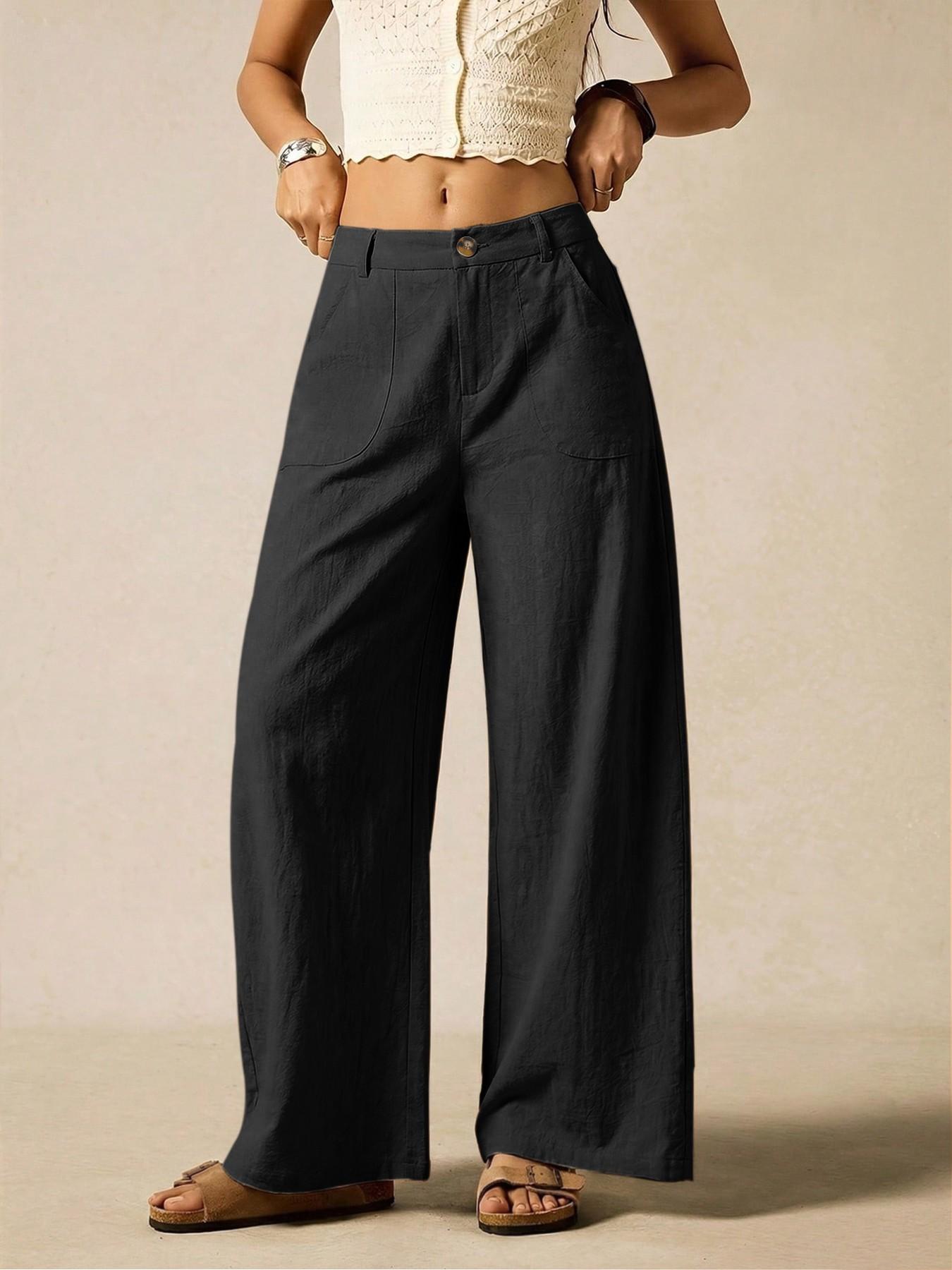 Women's Summer Linen Breathable Lightweight Wide-Leg Pants