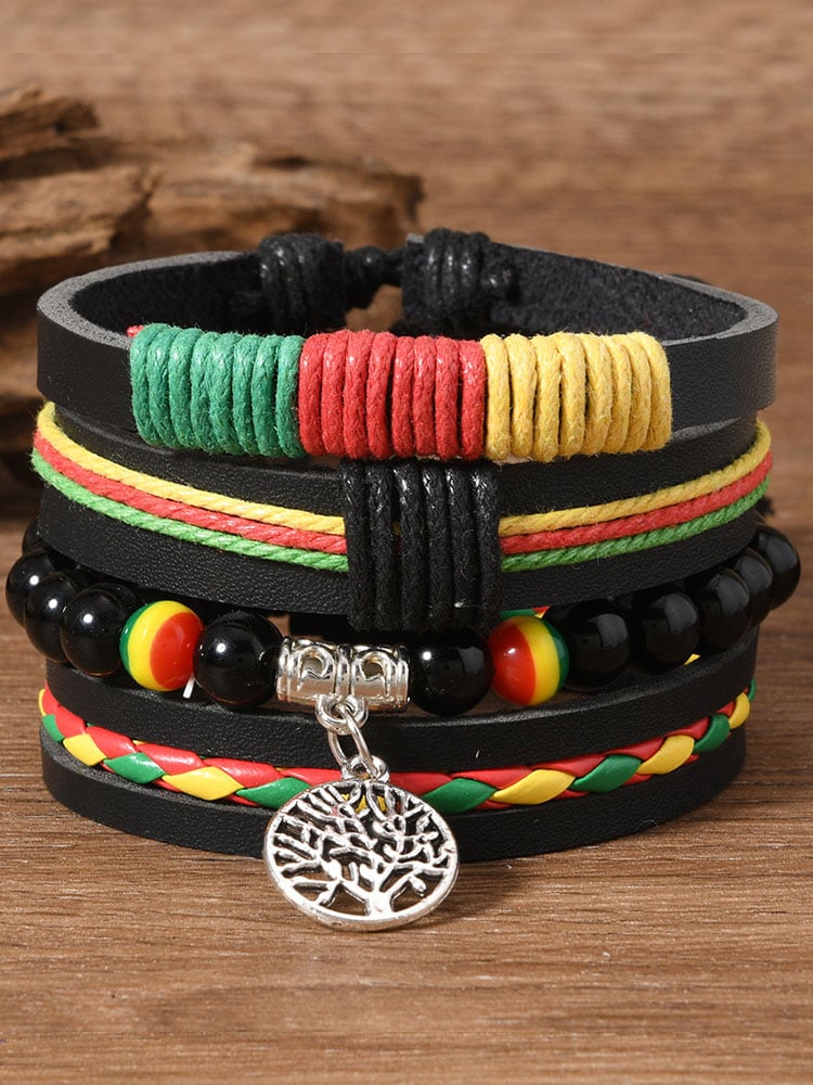 ✊🏾Black-Owned✊🏾Red Yellow Green Braided Leather Bracelet