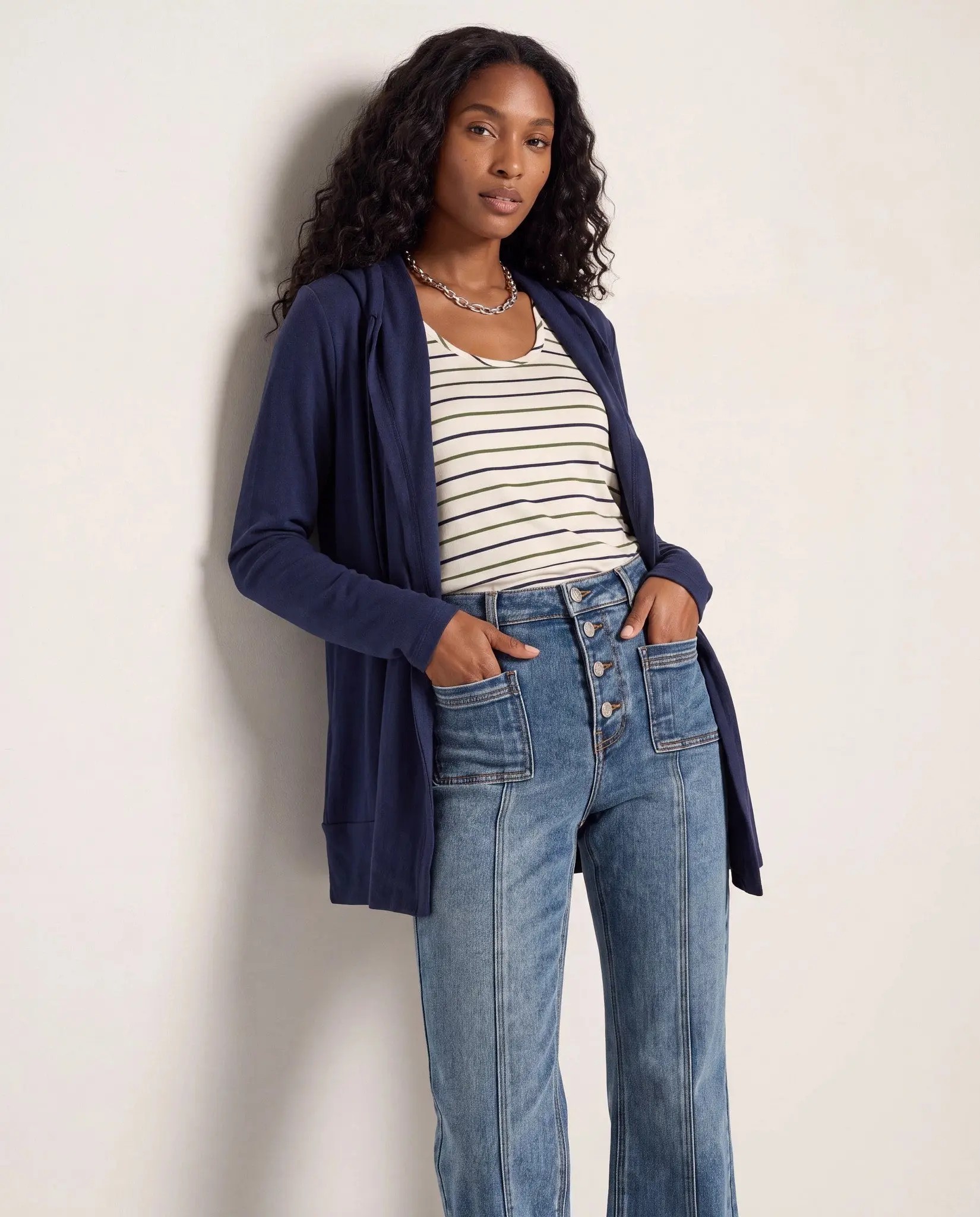Women's Hooded Open Front Cardigan – Soft Brushed Knit with Pockets