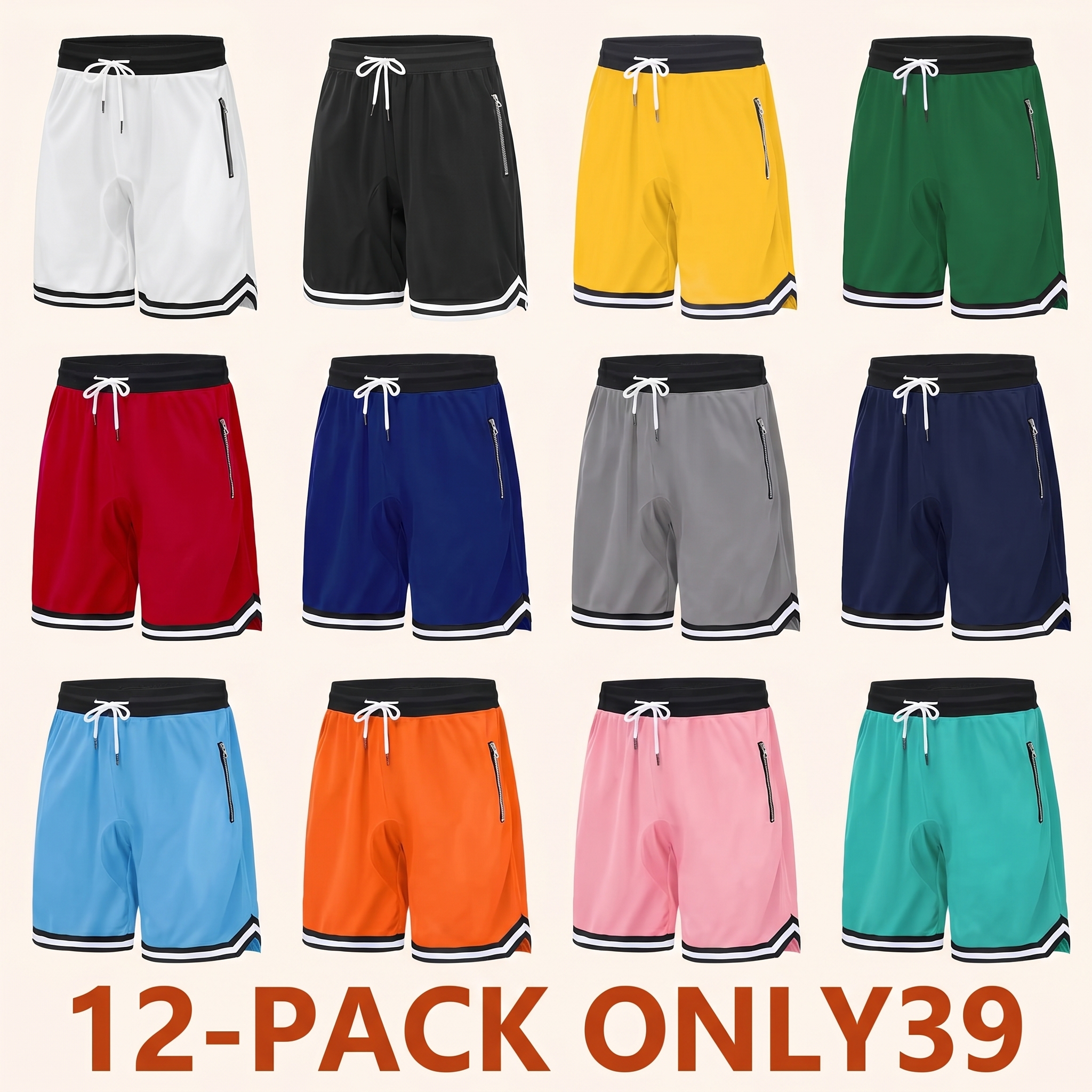 Men's Casual Athletic Shorts with Zippered Pockets
