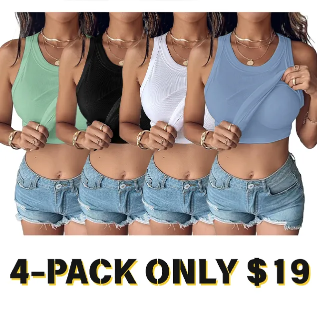 Women Everyday Basic Ribbed Built-in Bra Tank